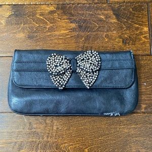 Used Black Crystal Bow Clutch with Chain Strap
